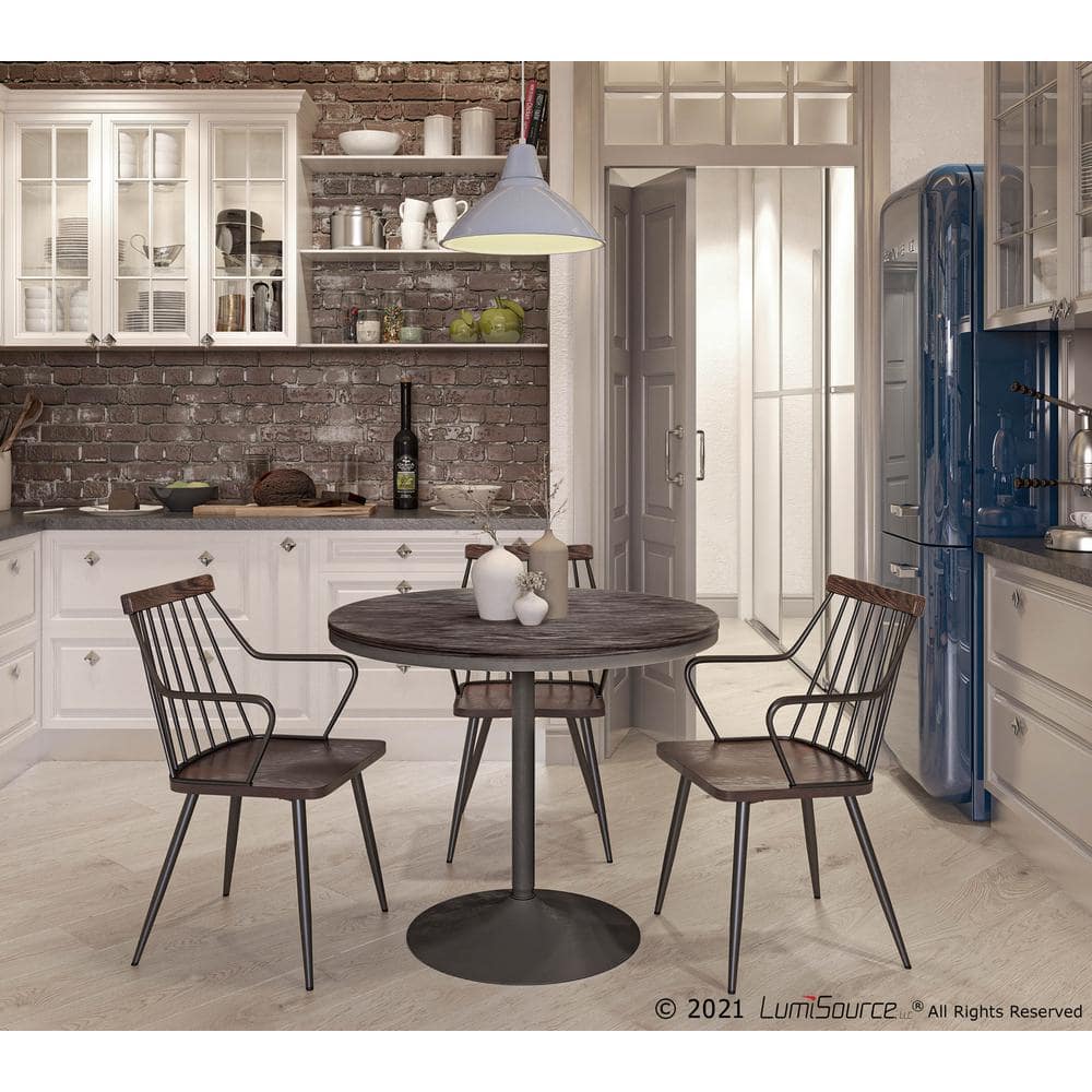 36" Gray and Brown Reclaimed Wood Round Dining Table