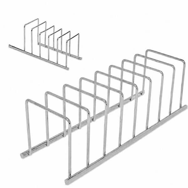Chrome Silver Alloy Steel Cutting Board Holder Rack w/ 8-Slots for Countertop or Cabinet Plate and Bakeware Storage