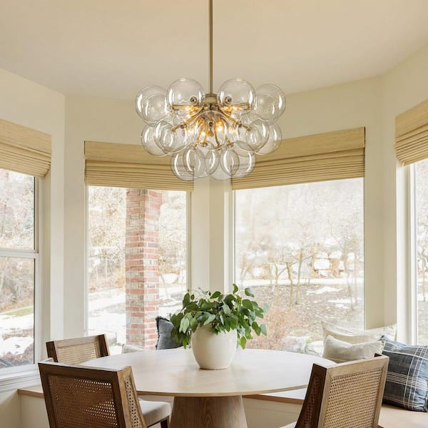 TinHon 25 in. 8-Light Gold Bubble Glass Chandelier, Modern Sputnik
