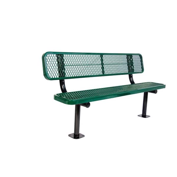 6 ft. Diamond Green Commercial Park Bench with Back Surface Mount