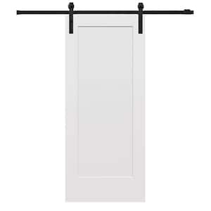 30 in. x 80 in. Smooth Madison Primed Composite Sliding Barn Door with Matte Black Hardware Kit