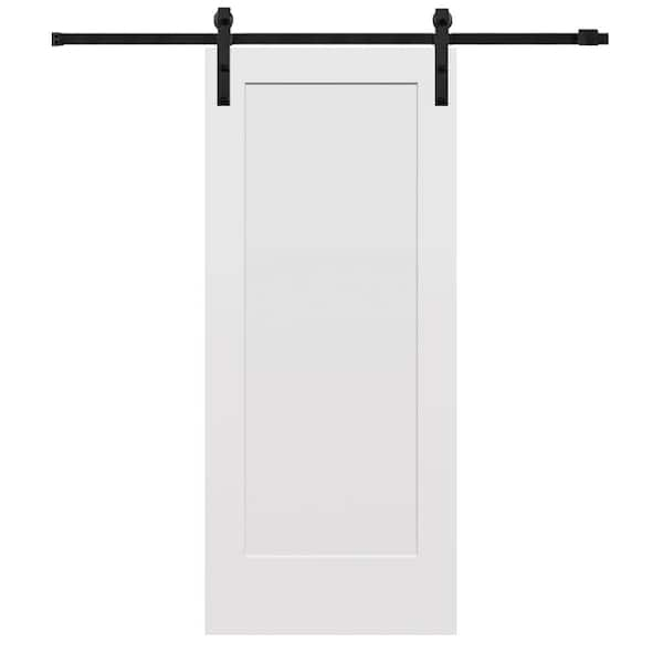 MMI Door 36 in. x 80 in. Smooth Madison Primed Composite Sliding Barn Door with Matte Black Hardware Kit