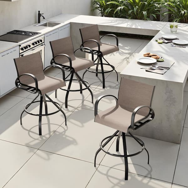 Swivel Aluminum Sunbrella Textilene Mesh Fabric Outdoor Bar Stool (4-Pack) in Augustine Ashe