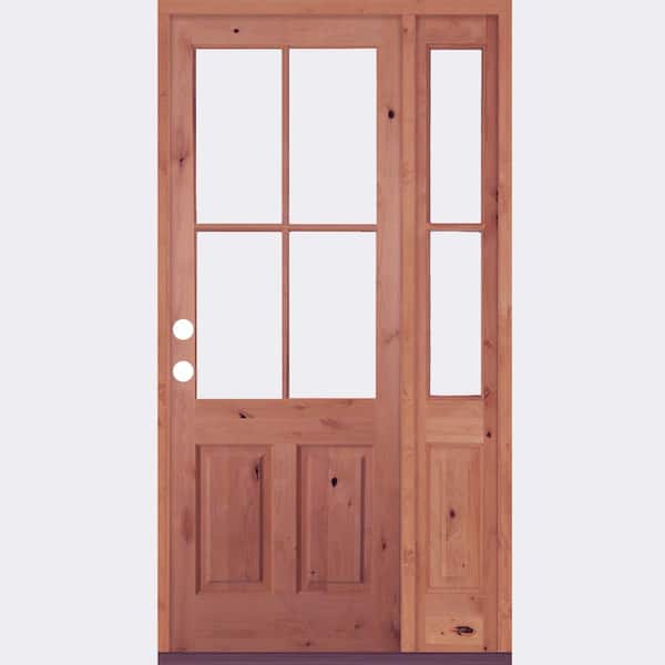 Krosswood Doors 50 in. x 96 in. Knotty Alder Right-Hand/Inswing 4-Lite Clear Glass Red Chestnut Stain Wood Prehung Front Door
