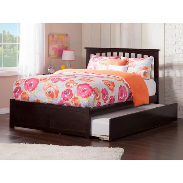 AFI Mission Espresso Dark Brown Solid Wood Frame King Platform Bed with Twin XL Trundle and Footboard