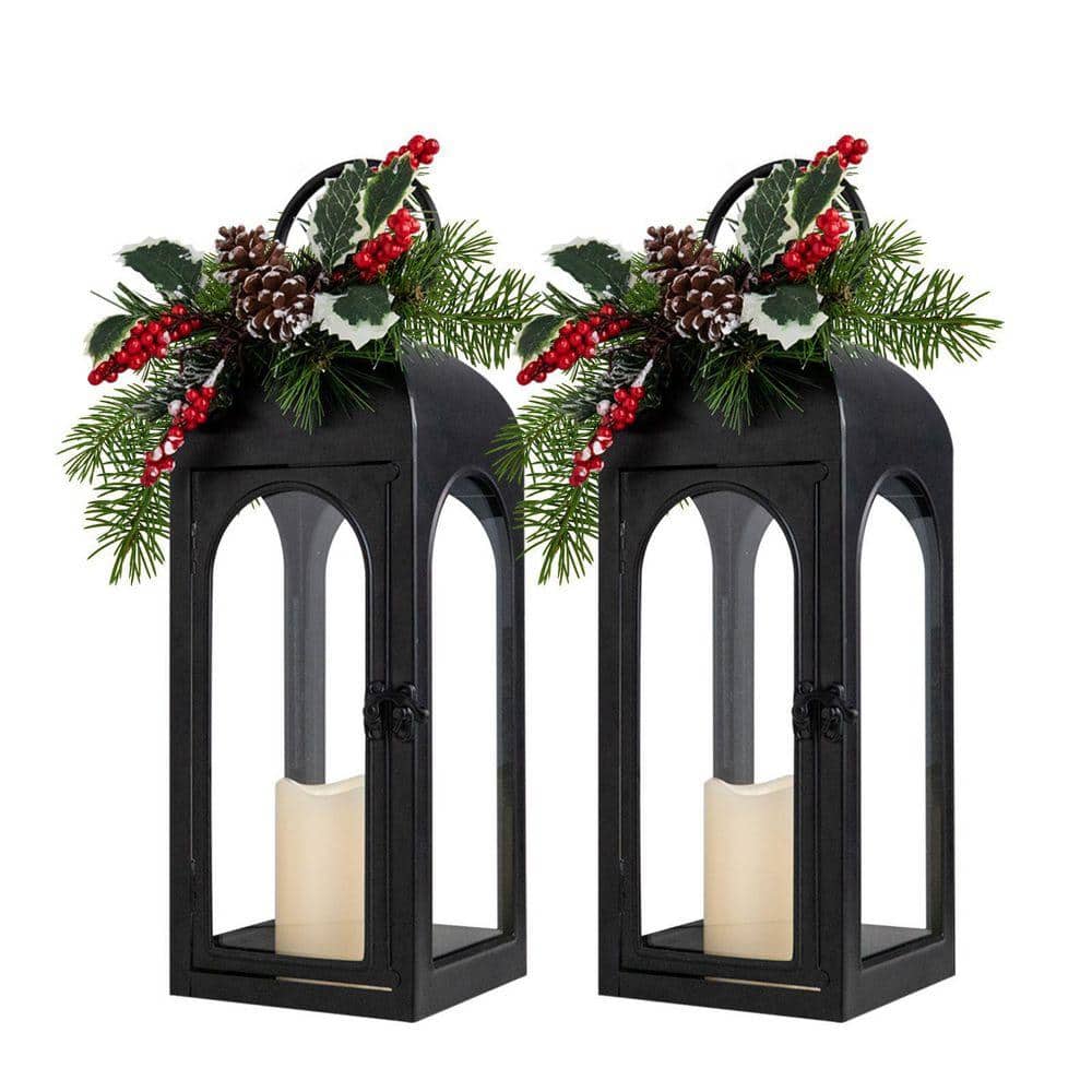 MUMTOP 2 Pack Christmas Lanterns with Flameless LED Candle, Black