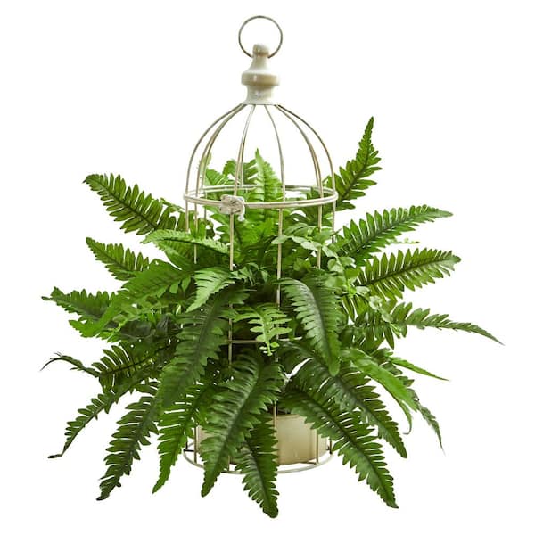 Nearly Natural Indoor Boston Fern Artificial Plant in Decorative Cage