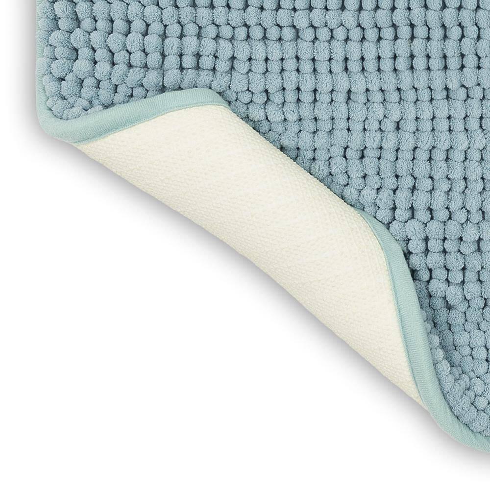 Glacier Blue Polyester Flat Pile Bathroom Rug 34" x 20"