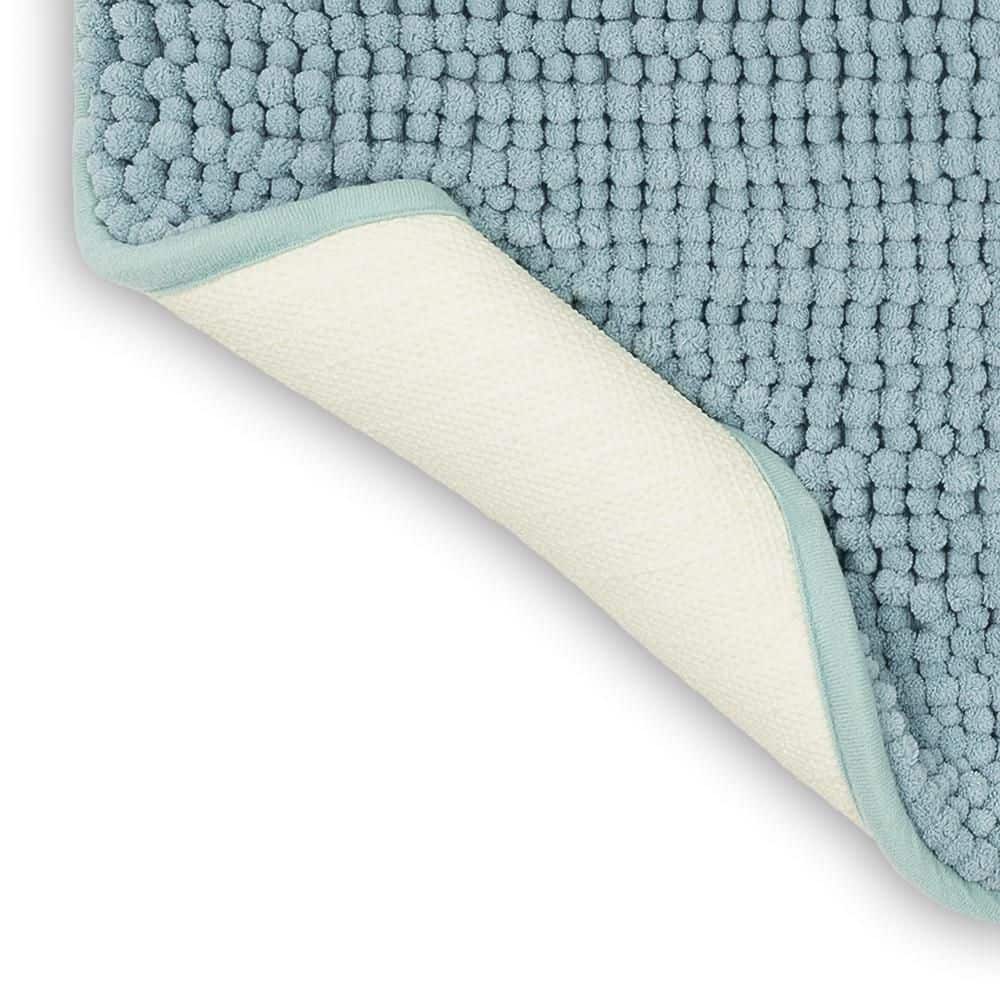 Glacier Blue Polyester Chenille Bath Rug with Memory Foam