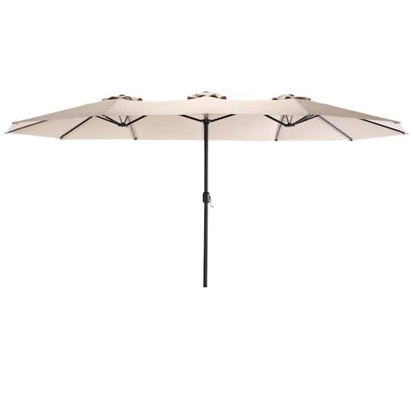 SUNRINX 14.8 ft. Market Double Sided Patio Umbrella in Khaki