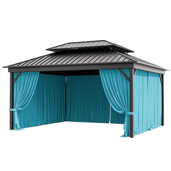 12 ft. x 14 ft. Universal Outdoor Privacy Curtains, Gazebo Replacement with Zipper Lake Blue (4-Side Curtain Only)