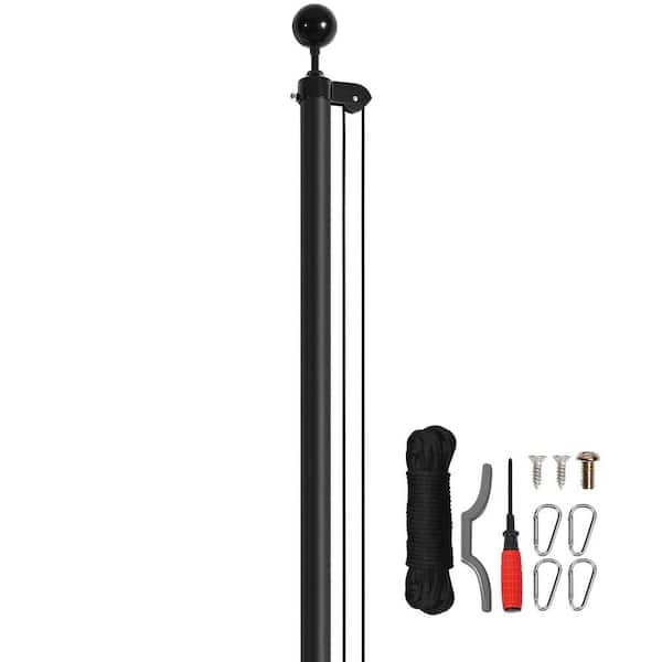 25 ft. Sectional Flagpole Kit, Aluminum Alloy, In-Ground, 3 Display Modes, 3 x 5 American Flag, Black
