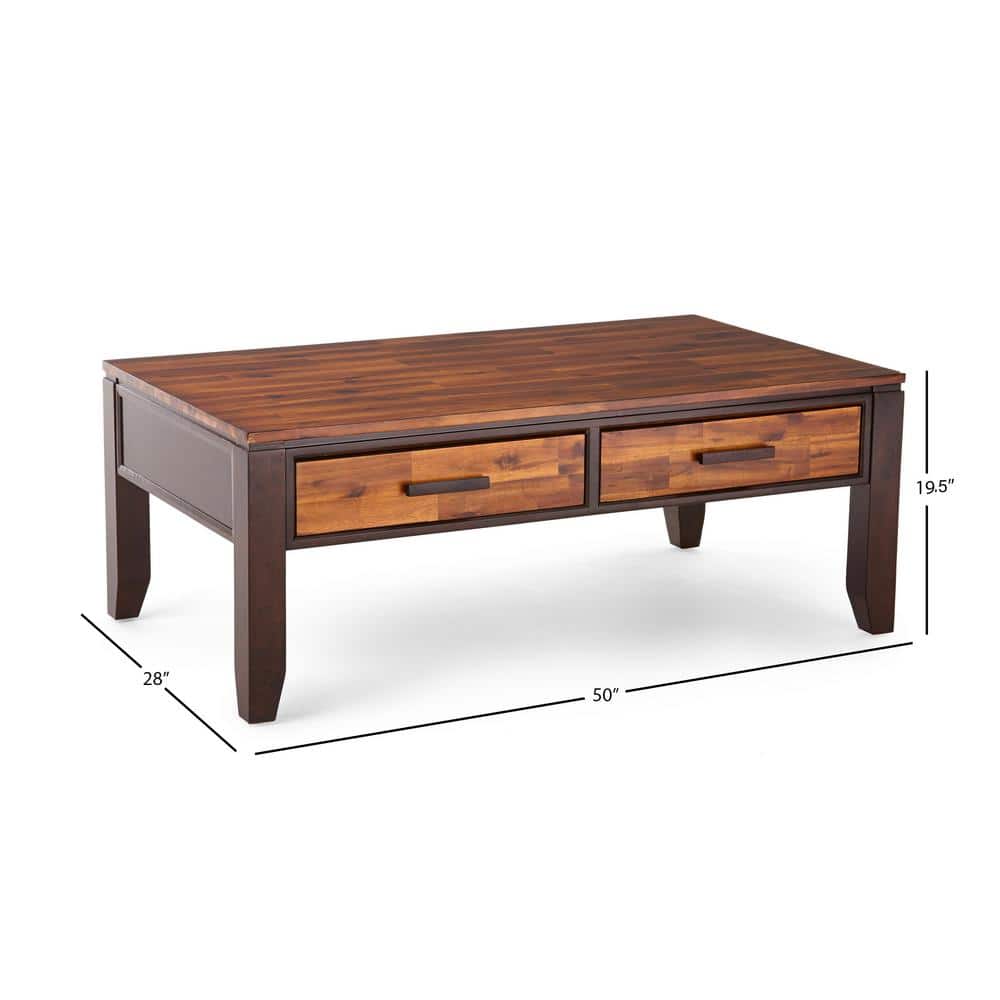 Transitional Brown Rectangular Wood Coffee Table with Storage