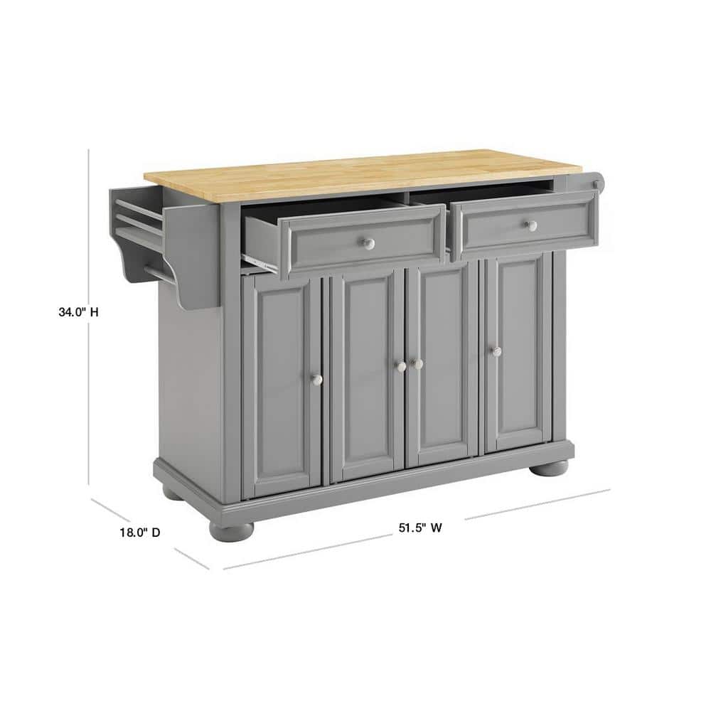 Gray and Natural Wood Top Kitchen Island with Storage