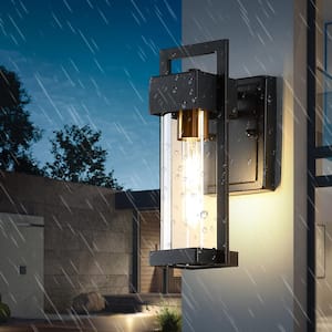 11.75 in. Black Outdoor Hardwired Wall Lantern Sconce with Clear Tempered Glass