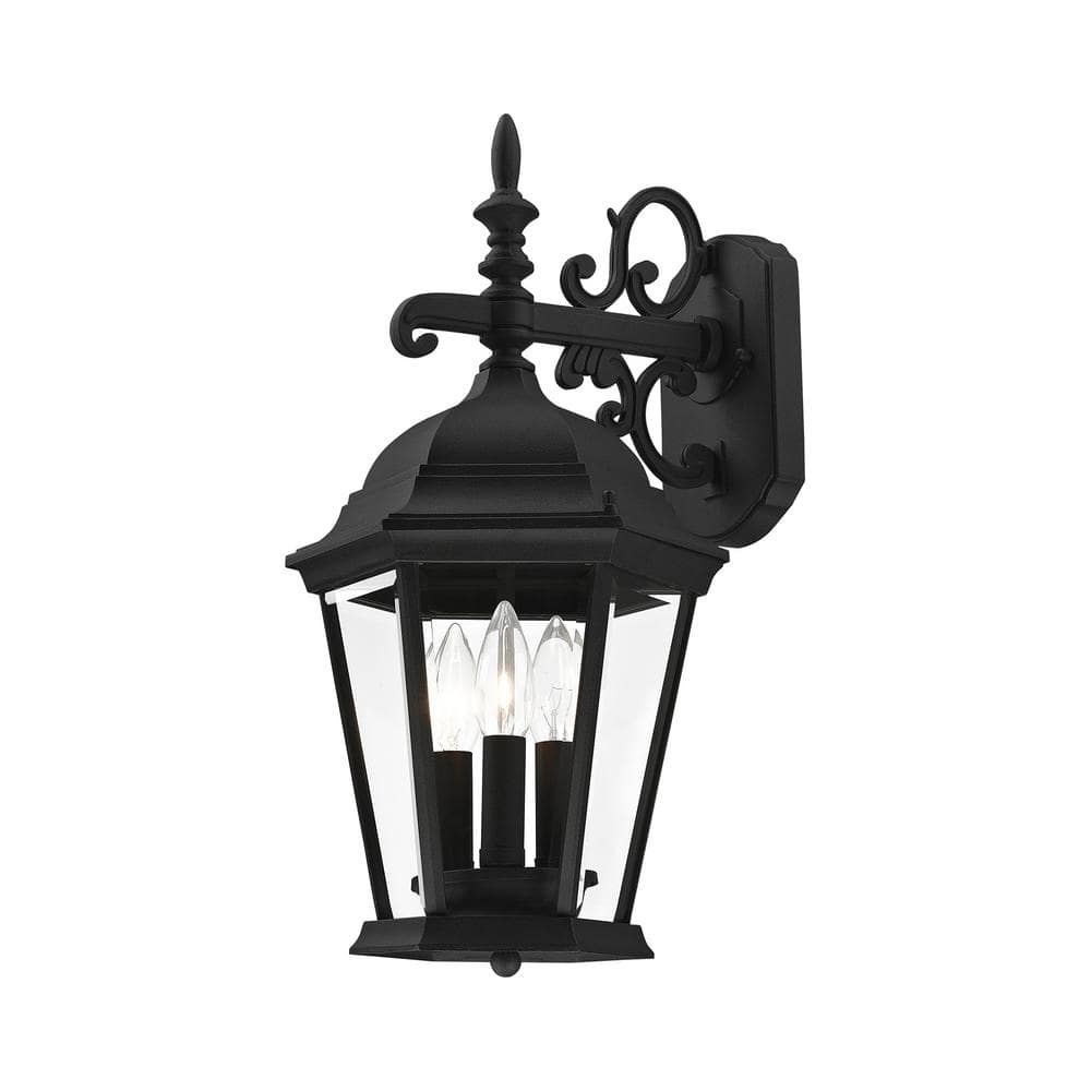 Hamilton Textured Black Aluminum 3-Light Outdoor Wall Lantern