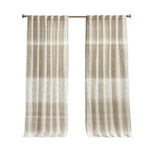 Mila Taupe 50 in.W x 84 in.L Cotton Printed Window Panel with Chenille Detail and Lining