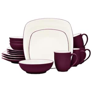 Colorwave Burgundy 16-Piece Square (Red) Stoneware Dinnerware Set, Service For 4