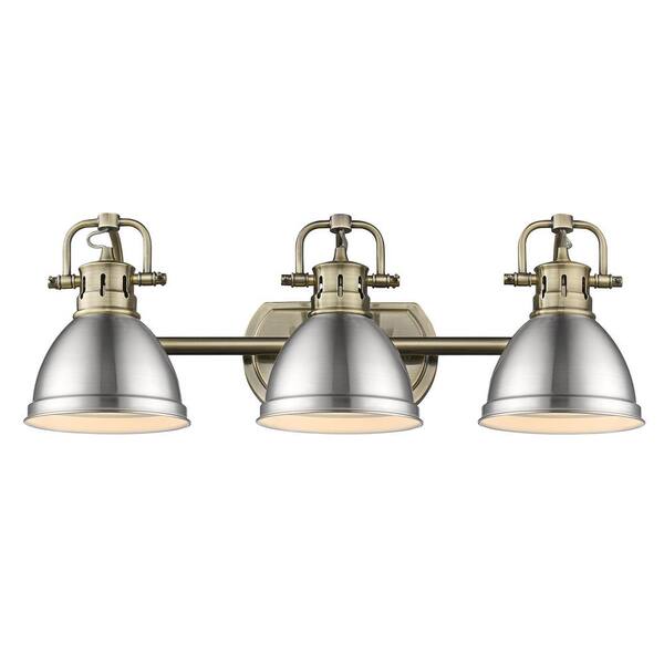 Golden Lighting - Duncan 8.25 in. 3-Light Aged Brass Vanity Light with Silver Shade