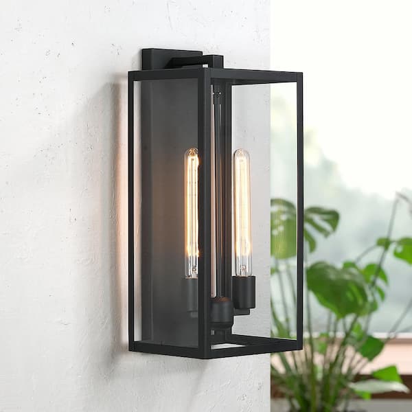 TRUE FINE Jefferson 2-Light 25.7 in. Black Large Outdoor Wall Lantern  Sconce Light TD40021OT - The Home Depot