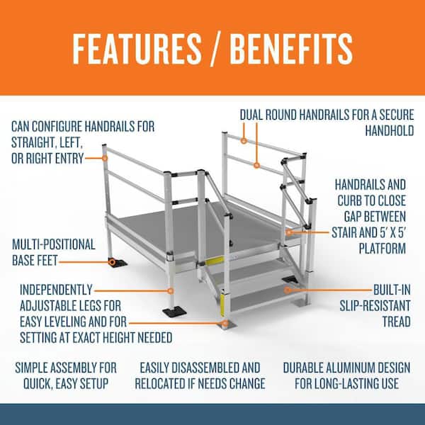 Pathway 3G Aluminum Stair Kit 15 in. to 24-3/8 in. with 5 ft. x 5 ft. Platform