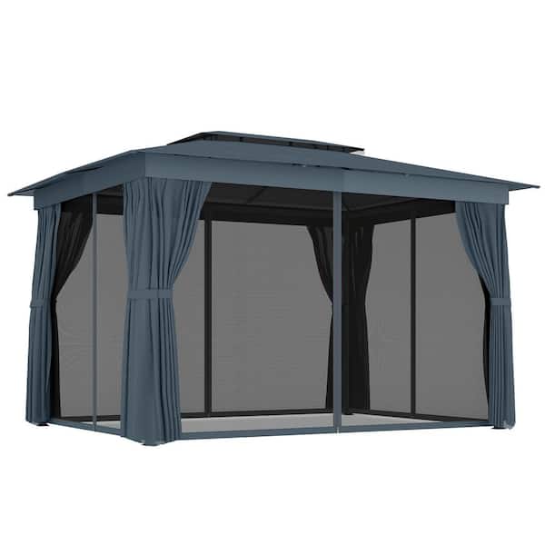 10 ft. x 12 ft. Blue Outdoor Patio Gazebo, Soft Top Gazebo Canopy Shelter with Double Roof