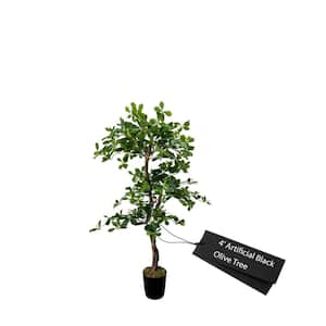Handmade 4 ft. Artificial 3-Tier Black Olive Tree In Home Basics Plastic Pot Made with Real Wood and Moss Accents