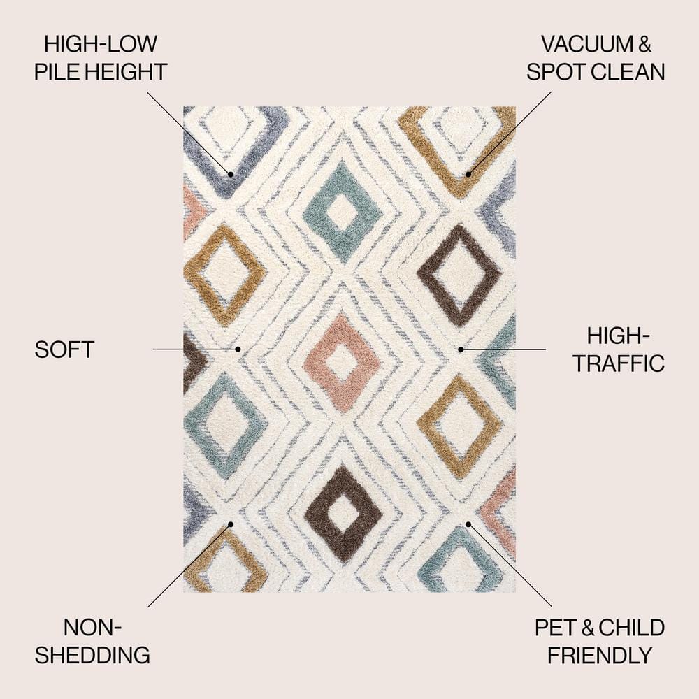 Ivory Geometric Flat Woven Reversible 4' x 6' Synthetic Rug