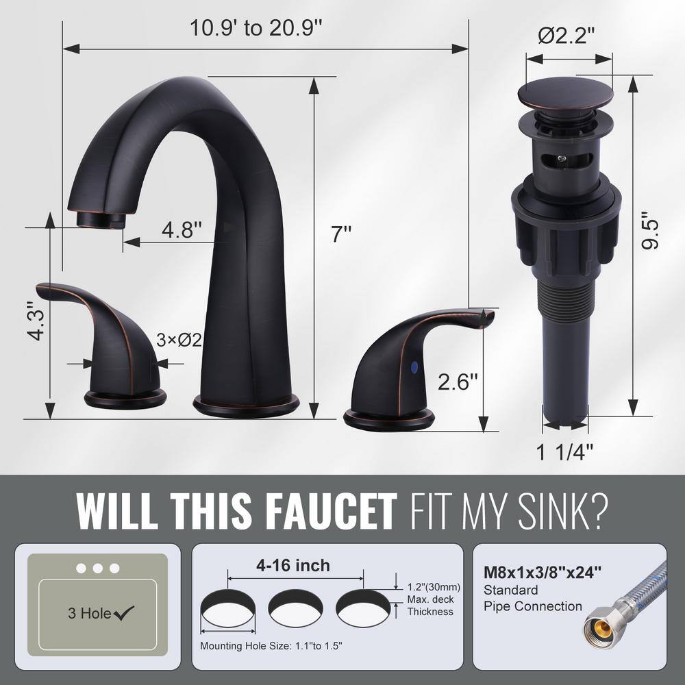 Oil Rubbed Bronze 8-Inch Widespread Bathroom Faucet with Pop-Up Drain