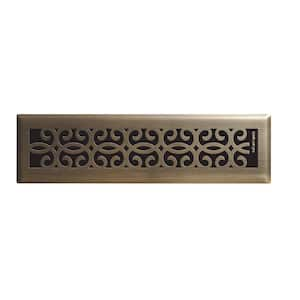 Classic Scroll 2 in. x 12 in. Steel Floor Register in Antique Brass