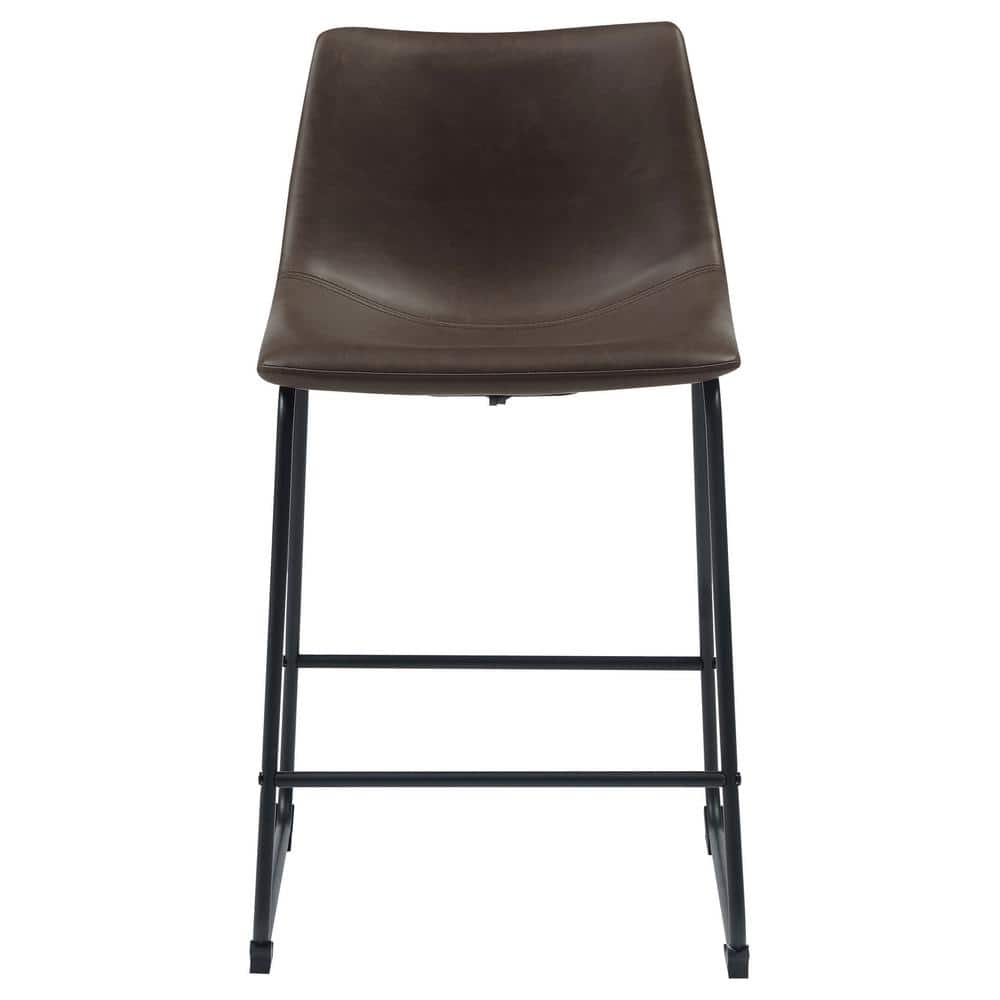 Brown Faux Leather and Metal Counter Stool Set