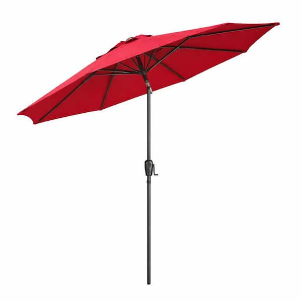 Sun-Ray 9 ft. Round 8-Rib Steel Market Patio Umbrella in Ruby Red