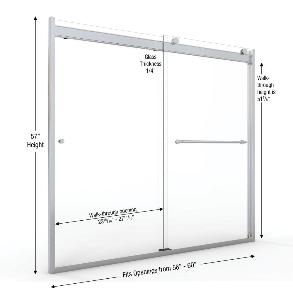 Rotolo 60" Chrome Semi-Frameless Sliding Tub Door