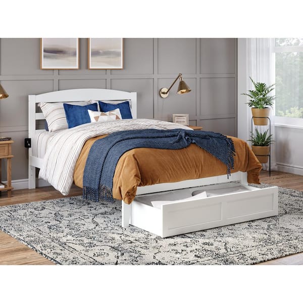 AFI Warren 53-1/2 in. W White Full Solid Wood Frame with Foot Drawer and Attachable USB Device Charger Platform Bed