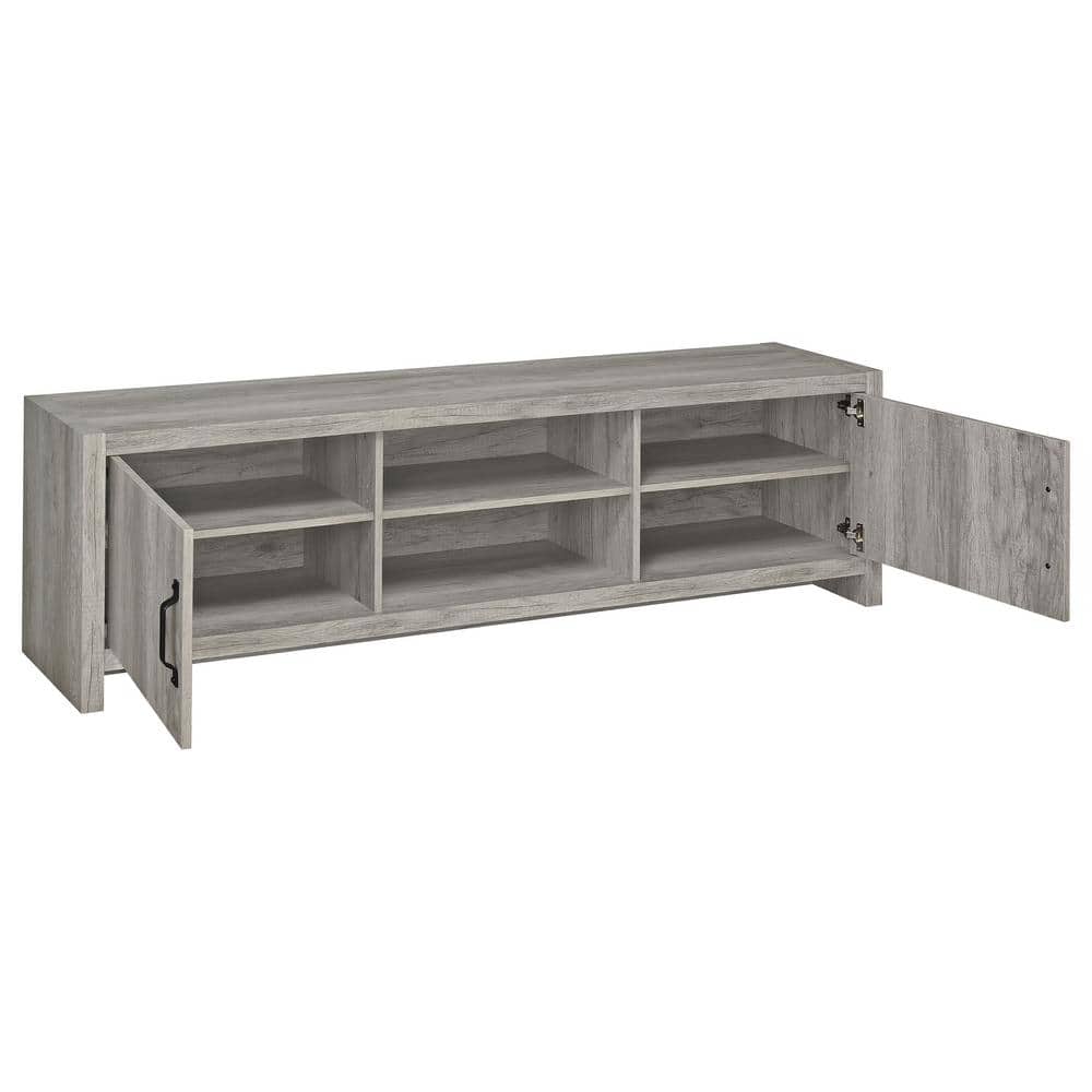 Gray Driftwood 71" TV Console with Cabinets