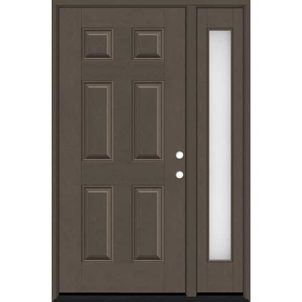 Steves & Sons Regency 51 in. x 80 in. 6 Panel LHIS Ashwood Stain Mahogany Fiberglass Prehung Front Door w/Obscure12in. SL 4-9/16