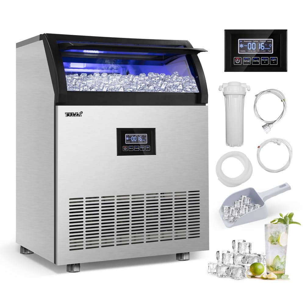 25 in. 265 lbs. Per Day Freestanding Ice Maker in Silver 126 Ice Cubes/Cycle with Water Filter and Four Adjustable Feet