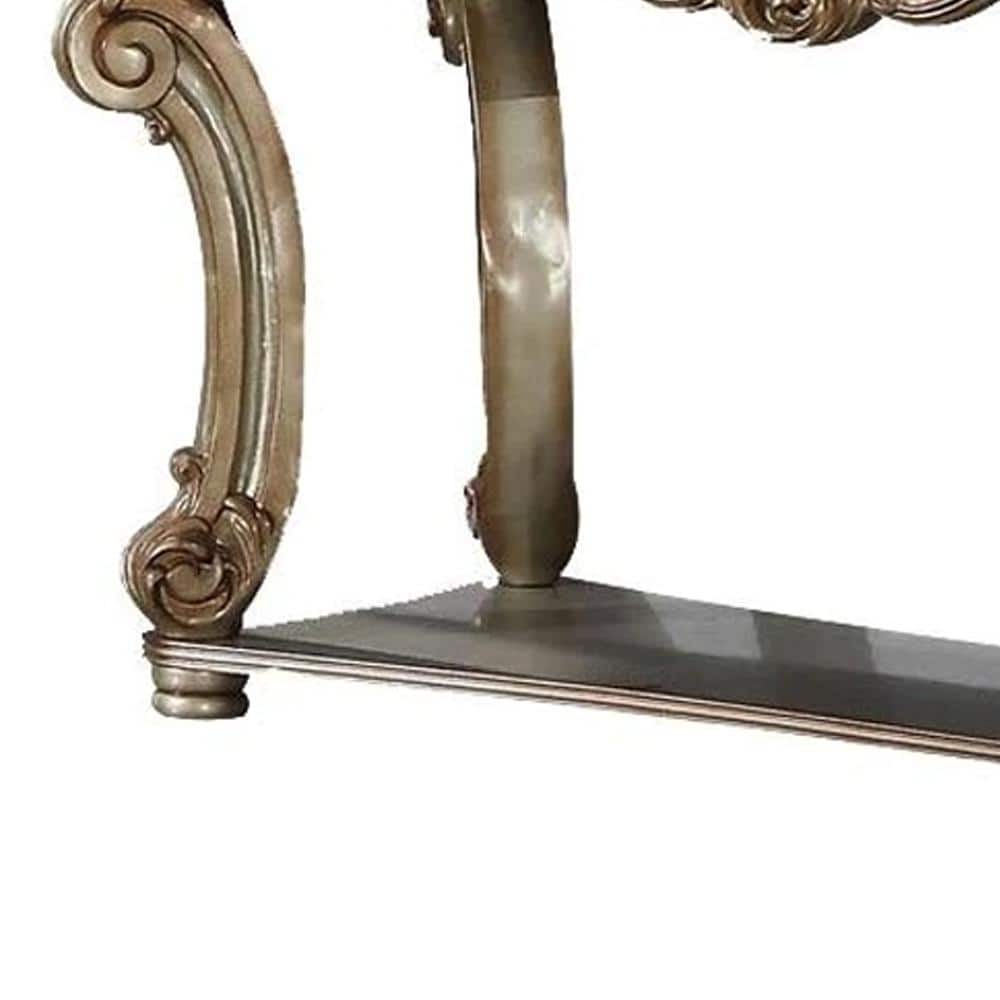 Gold Patina Wood Sofa Table with Bottom Shelf