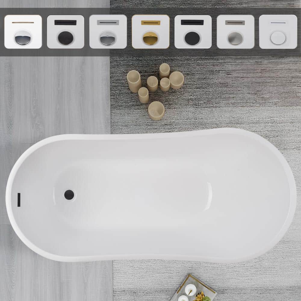 Amara 59" White Acrylic Freestanding Soaking Bathtub