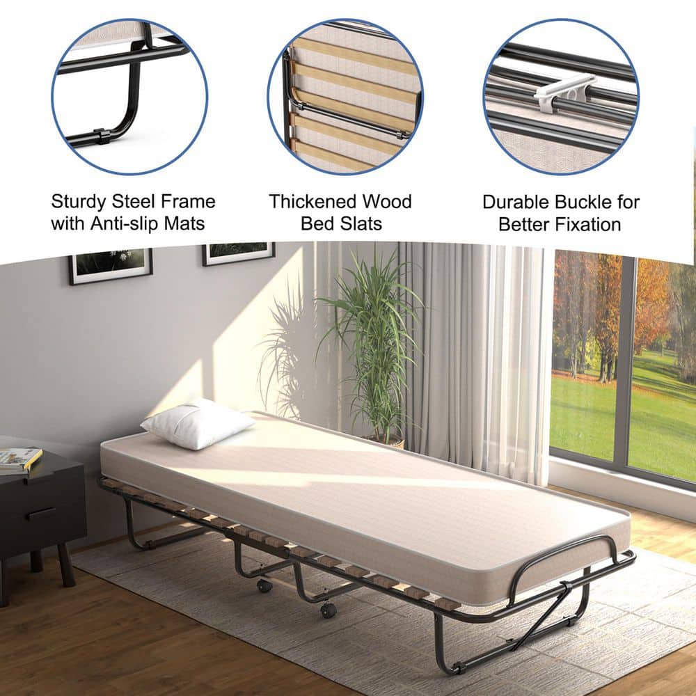Portable Memory Foam Folding Bed with Mattress Rollaway Cot Beige Made in Italy - thumbnail 5