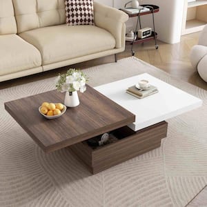 35.4 in. White Square MDF Coffee Table with Rotatable Top and 1 Hidden Storage Space