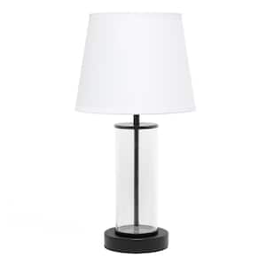 16.93 in. Black and White Encased Metal and Clear Glass Table Lamp