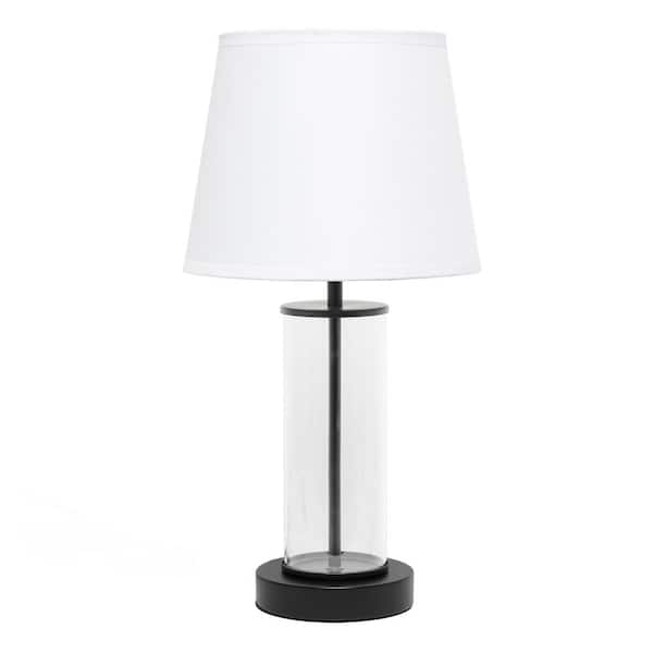 Simple Designs 16.93 in. Black and White Encased Metal and Clear Glass Table Lamp