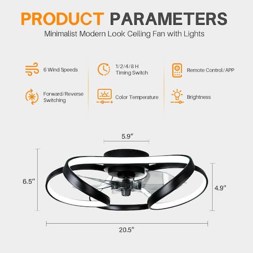 19.7 in. Petal-Shaped Recessed Led Fan Light, Cool White-Natural-Warm White, App and Handheld Remote, 6 Speeds, Timer Ceiling Fans