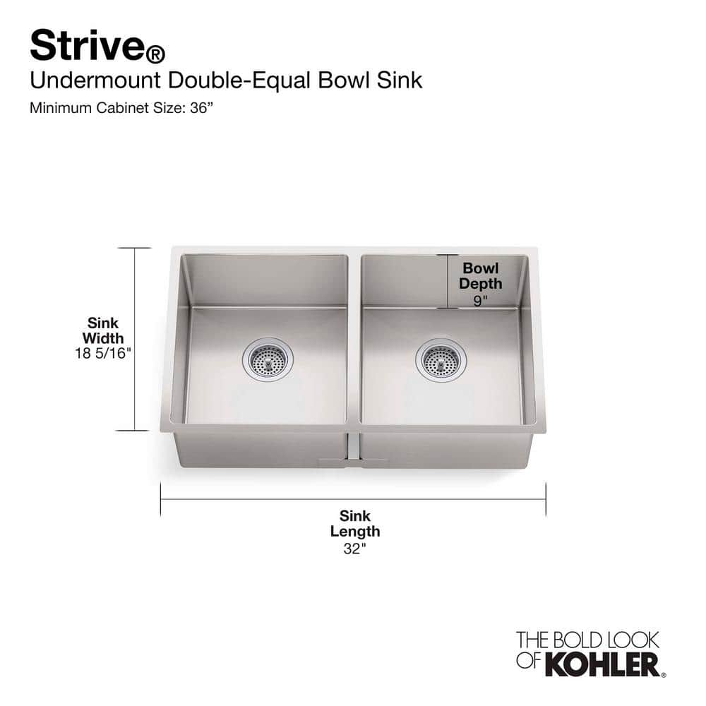 Strive 32" Stainless Steel Double Bowl Undermount Kitchen Sink