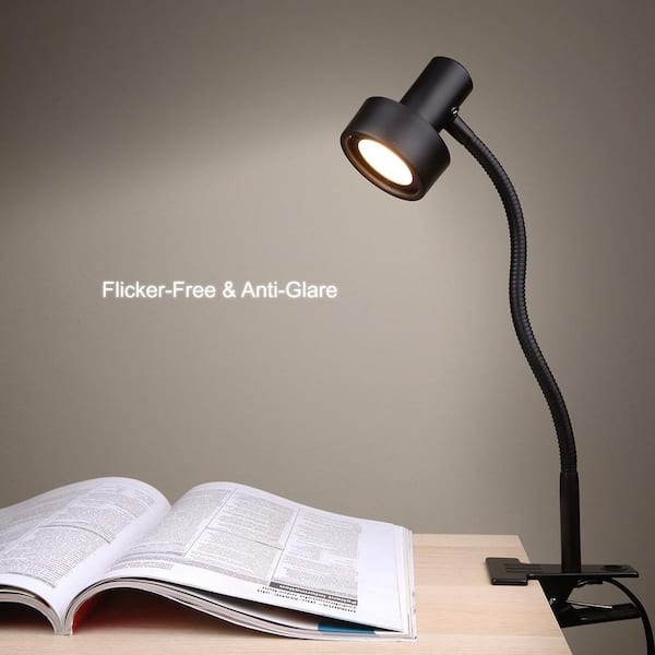 5-Watt LED Metal Black LED Clip On Light for Bed Headboard/Desk, Dimmable LED Desk Lamp with Metal Clamp