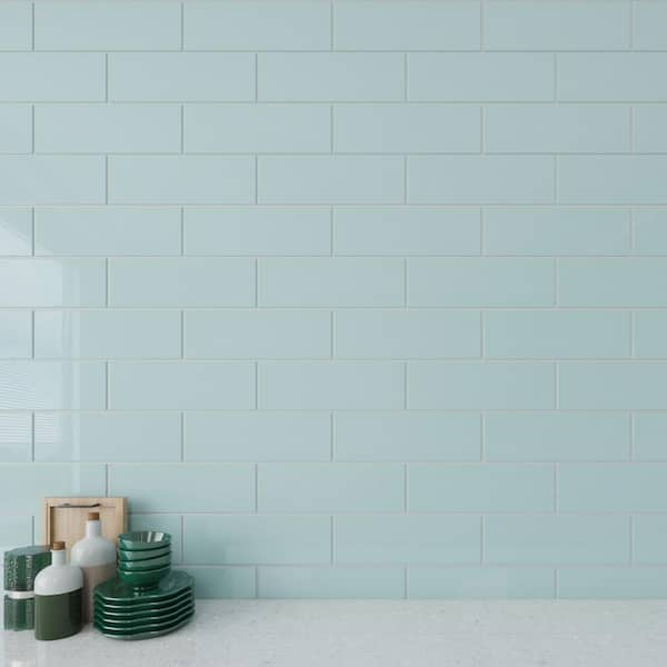 Giorbello Baby Blue 4 in. x 12 in. x 8mm Glass Subway Tile (5 sq. ft./Case)