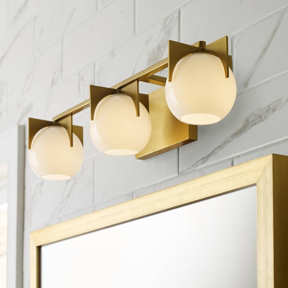 Abbott Mid-Century Modern 3-Light Burnished Brass Vanity with White Milk Glass