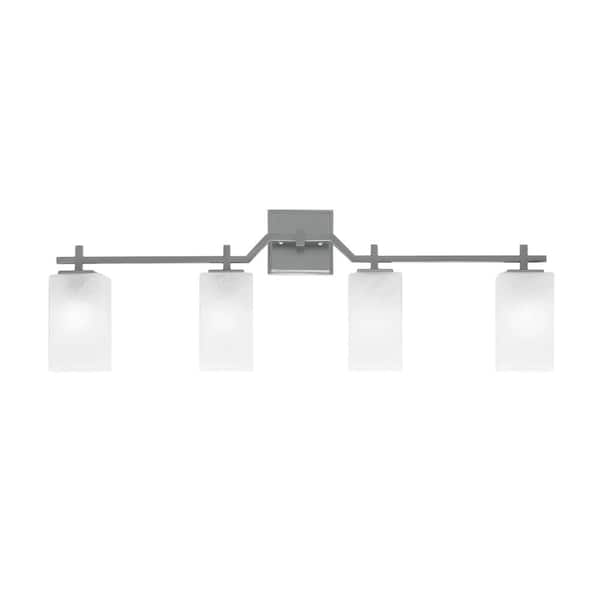 Unbranded Bridgewater 4 Light Bath Bar, Graphite Finish, 3.5 in. Square White Marble Glass