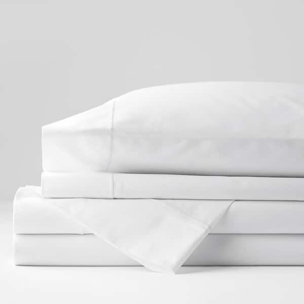 The Company Store Classic Solid 4-Piece White 350-Thread Count Cotton Sateen Full Sheet Set